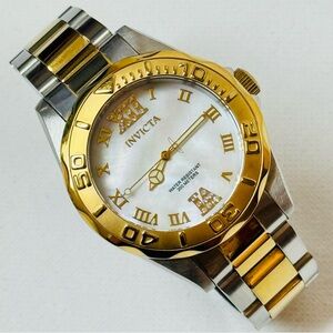 Invicta Pro Diver Lady Women's Mother Of Pearl Silver Gold Stainless Watch 17871